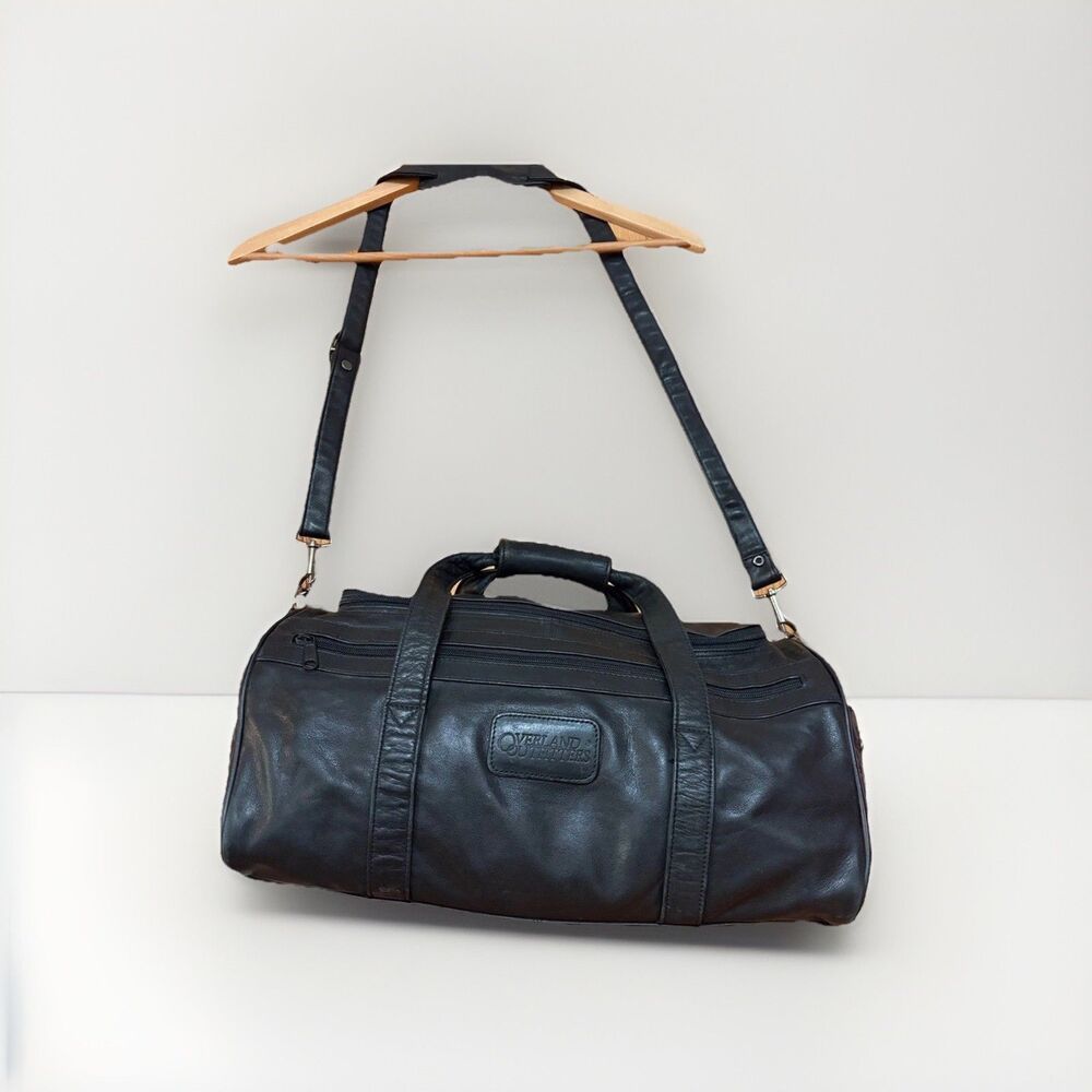 Overland Outfitters Leather Duffel Bag Small Weekend Gear Vintage Black